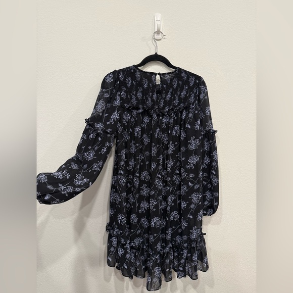 Cinq à Sept Black Dress with Blue Floral Design - Picture 4 of 7